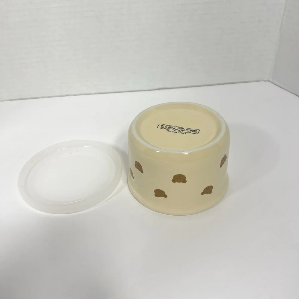 Cute Teddy Bear Ceramic Baby Food Bowl w Silicone Lid 200ml BPA Free